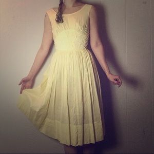 Yellow 50s Dress with White Lace Detail